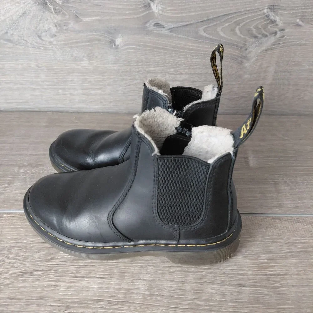 Dr. Martens 2976 Chelsea Boots Kids Size 12 Black Leather Leonore Side Zip Ankle